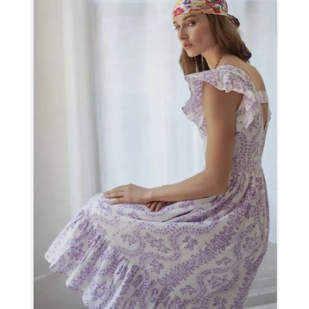 Guadalupe Designs Gianna Block Print Dress w/ Pockets in Purple Sz L - Picture 5 of 7